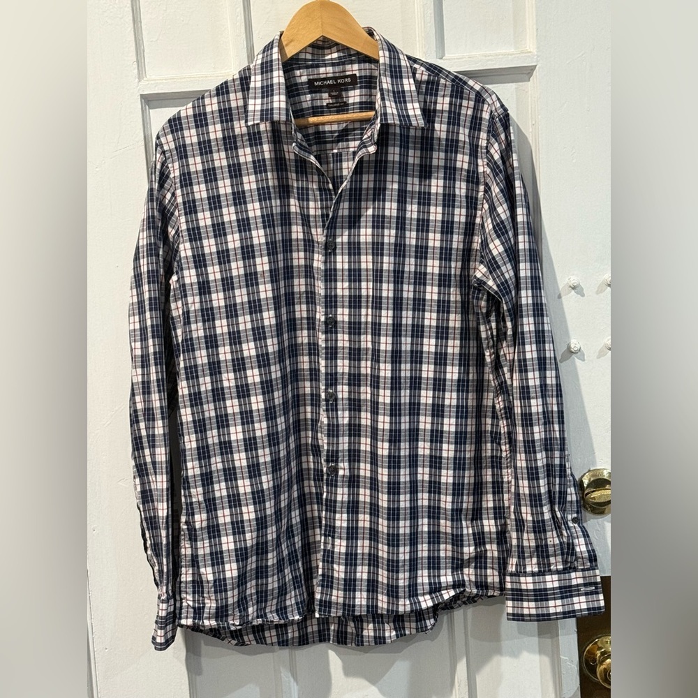 Michael Kors Navy and White Plaid Shirt